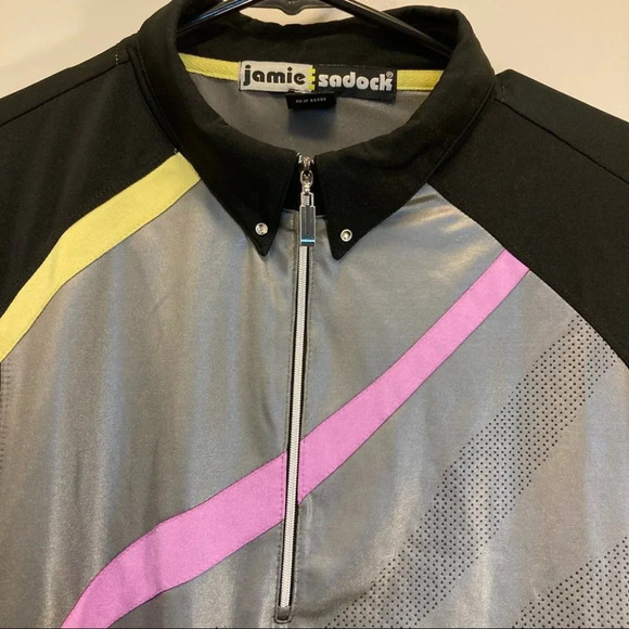 JAMIE SADOK Sz XL Biking Sheen Fabric Short Sleeve T-shirt Polo  Style Shirt - Picture 3 of 8